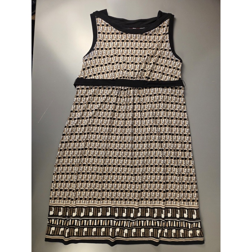 212 Collection Sz XL Sleeveless Stretch Dress Black White Taupe Tan Rear Tie